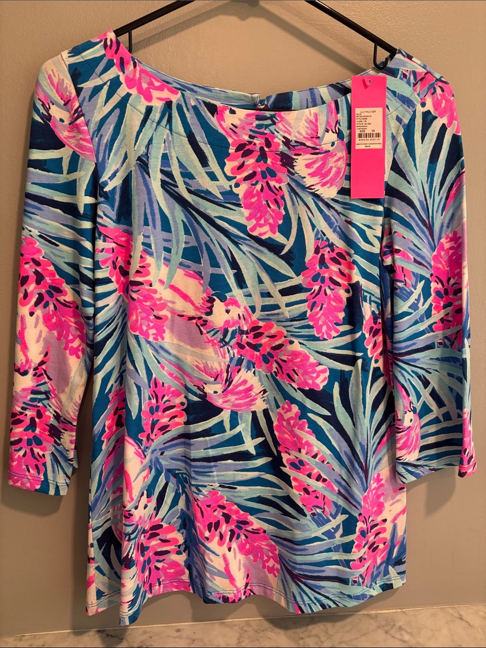 Lilly Pulitzer Waverly Top Blue & Pink Tropical in Mr Peacock Print